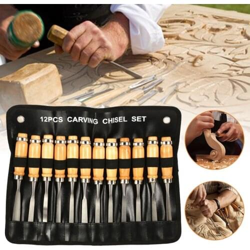 12 Pcs/Set Woodworking Engraving Cutter Carpenter Tools Suit Carved Wood Hand Tools Engraving Drilling Chisel Set