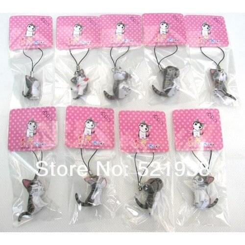 18 Pcs Chis Sweet cat Home Mini Cell Phone Strap Charm party gifts Grey Color