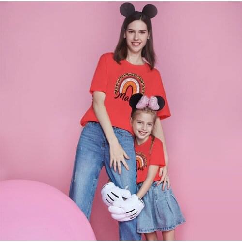 2021Summer Mom And Daughter Short Sleeve T-shirts Girl Baby Family Matching Outfits Clothes Leopard Mommy And Me Tee Tops 3XL