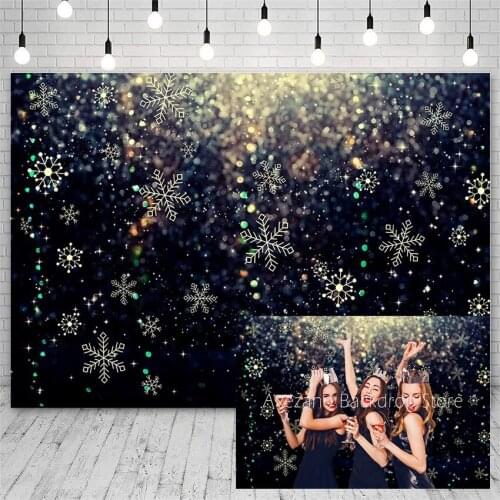 Avezano Backdrops Christmas Black Gold Winter Snowflake Portrait Banner Photography Backgrounds Photo Studio Photophone Decor