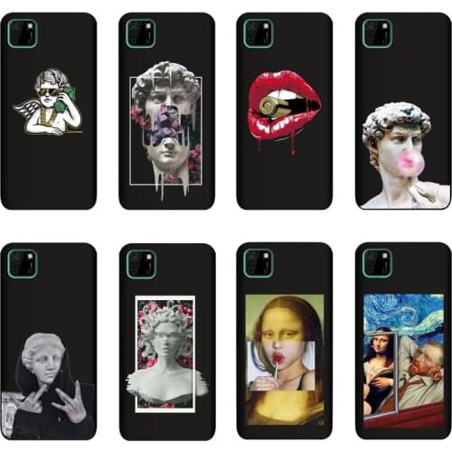 QAQsam Silicone For Huawei Y5p Case Cartoon Statue Abstract Art Painted Soft TPU Back Cover Capa Fundas