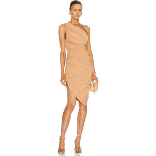 HQBORY 2021 Summer Women Bandage Dress One Shoulder Ruffle Bodycon Knee Length Dress for Party Wedding Night Club