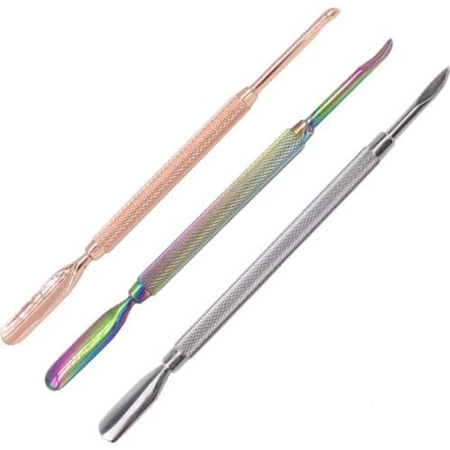Double Head Rainbow Stainless Steel Nail Cuticle Pusher Tweezer Dead Skin Remover Nail Cleaner Manicure Nail Art Pedicure Tools