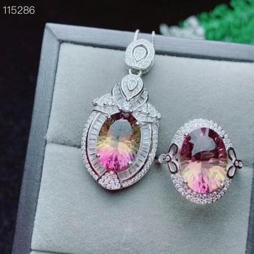 Fine jewelry 925 sterling silver inlaid Ametrine female suit ring pendant Gradient two sets lovely