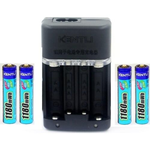 KENTLI 4pcs AAA battery1.5v 1180mWh AAA rechargeable li-ion polymer lithium battery + Intelligent Fast Charger