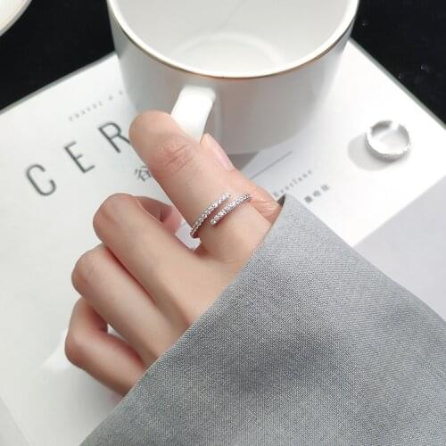 Elegant Cubic Zircon Adjustable 925 Silver Finger Couple Ring For Women Fine Jewelry jz085