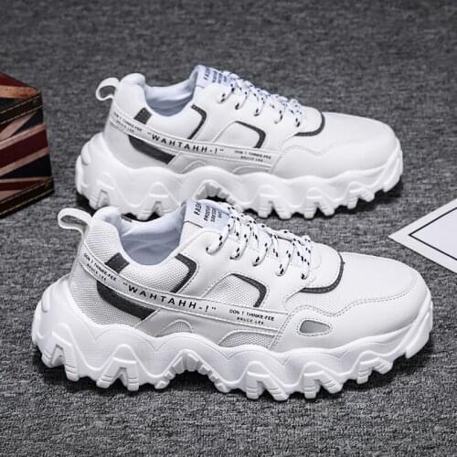 Fashion Trend Pu+Mesh Rubber Sole Lace Up Thick Sole Sports Shoes White Men Running Shoes MenS Casual Sneakers For Jogging