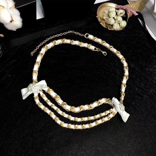 2021 Hot Brand Women Vintage Leather Link Necklace Party Fine Fashion Jewelry Belt Long Chain