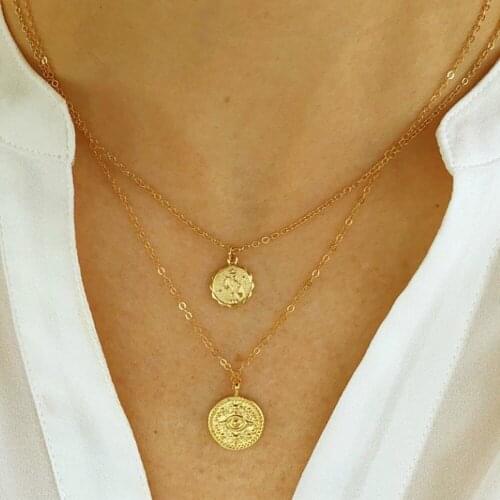 LIMARIO 2021 Punk Gold Portrait Coin Pendant Necklace For Women Cuban Multilayered Chunky Chain Choker Necklaces Gothtic Jewelry