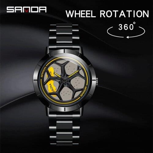 Fashion Car Rim Wristwatch Stainless Steel Waterproof Sport Quartz Watch 360 Degree Rotating Wheel Rim Dial Watches Herrenuhr
