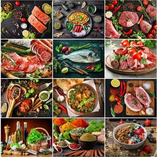 MomoArt Diamond Painting Kitchen Cross Stitch Kits Diamond Embroidery Seasoning Full Square/round Mosaic Beef Picture Wall Art