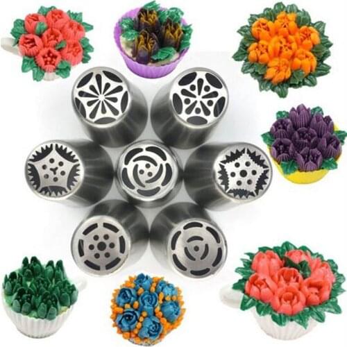 Baking Pastry Tools 7Pcs Big Russian Nozzles Set Stainless Steel Icing Cream Sugarcraft Nozzles Pastry Tips For Cake Decoration