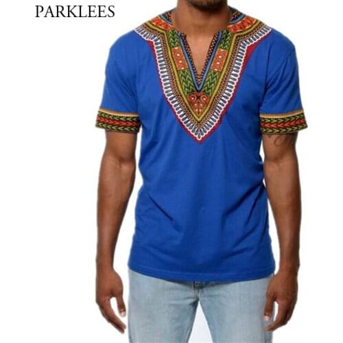 African Dashiki T Shirt Men 2018 Summer Short Sleeve V Neck Mens T-shirts Casual Hip Hop Streetwear Traditional African Clothing