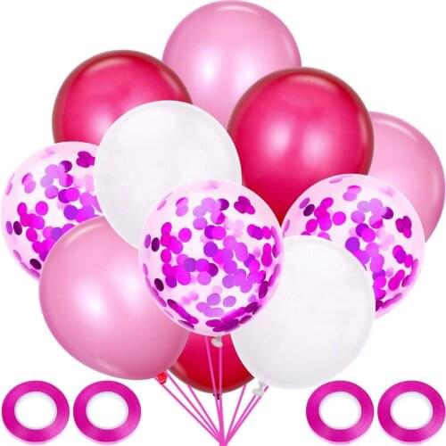 60pcs 12inch Colored Latex Balloons Set Confetti Ballon Decorations For Baby Shower Birthday Wedding Party With 4 Roll Ribbon