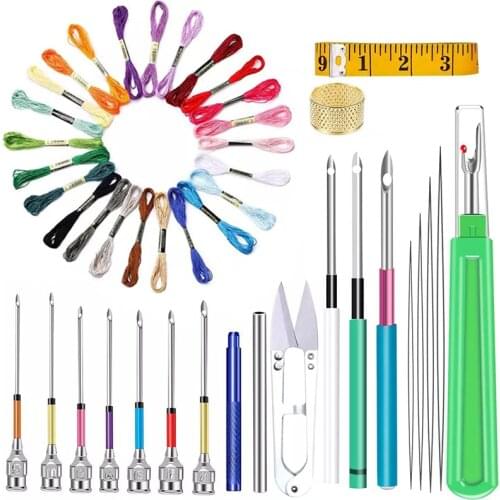 KAOBUY 54PCS Punch Needle Tool Kit With Embroidery Thread Embroidery Punch Needles For Embroidery Floss Poking Cross Stitching