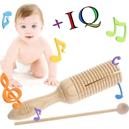 Single Wooden Agogo Guiro Tone Block Percussion with Beater Musical Toy kid Gift-TwFi