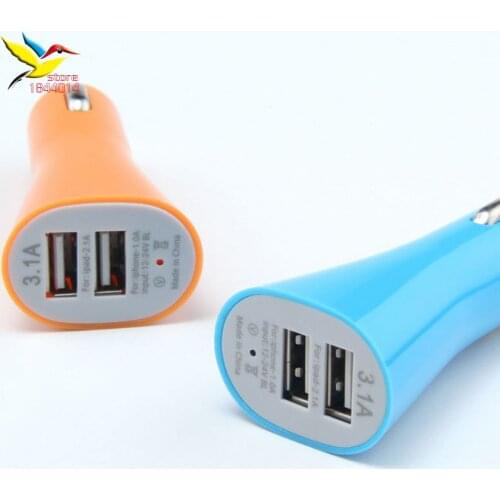 Wholesale Dual Port Horn USB Car Charger USB Adapter 3.1A Colorful Car Charger for iPhone 7 6 5 5S 4S Samsung s6 s4 s5 7 100 pcs
