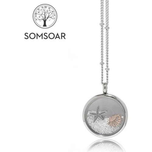 "PRESELL PRODUCT" 23mm 316L Stainless Steel Necklace Ocean Series Shell Starfish Rose Gold Charms in Glass Pendant Wholesale