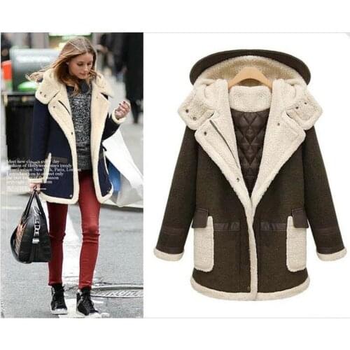 Faux fur lambs wool lining womens fur Hoodies winter warm long coat jacket cotton clothes thermal parkas Free Shipping