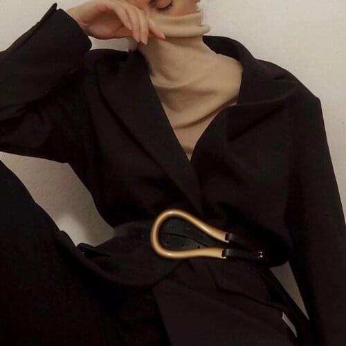 Wide real Leather Belts for Lady Wedding Dress Waistband Horseshoe buckle belt ins wild wide girdle double-side cowhide U-shape