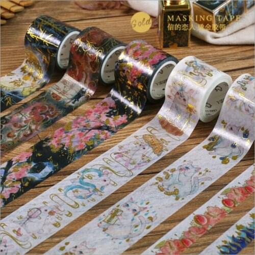 Gold foil moon rabbit cat lotus magic dream pine tree sakura decoration washi tape DIY Planner scrapbooking masking tape escolar