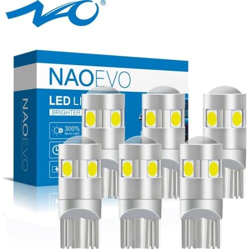 NAO 6x W5W led Lamp t10 LED Bulb Auto Lights Super Bright 1.6W 3030 SMD 194 168 12V 6000K White Amber Red Car Reading Lights