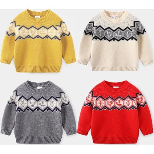 Baby Pattern Sweater 2021 Autumn and Winter Baby Boys Clothes New Childrens O-neck Print Sweater Kids Knitted Christmas Sweater