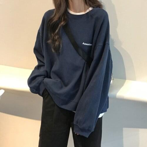 Spring Autumn Korean Loose Students Letter Sweatshirt Woman Long Sleeve Loose Sweatshirts For Female Printed Letter Tops Woman