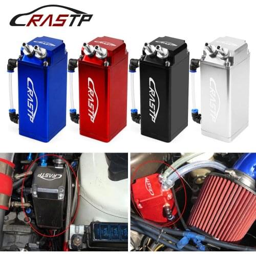 RASTP - Universal Aluminum Square Shape Oil Catch Can Tank Reservoir Racing Engine Fuel Tanks Black Red Blue Silver RS-OCC018