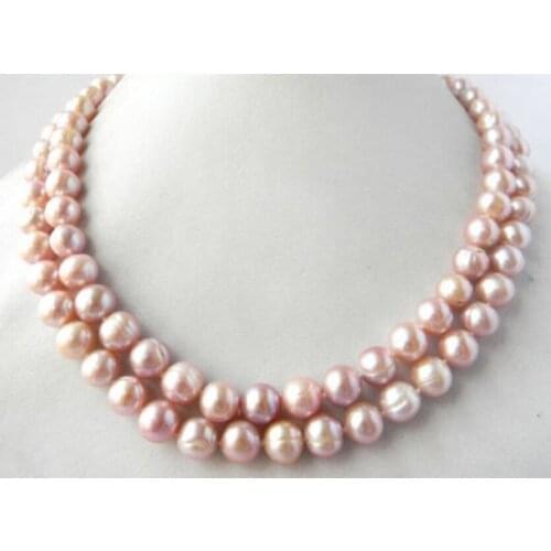 REAL SURPRISING 35" 10-13MM AKOYA PINK BAROQUE PEARL NECKLACE 925silver YELLOW CLASP