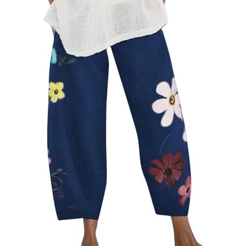 Woman Yoga Pants Bohemia Style Tapered Loose Trousers Beach Long Pants Breathable Middle Waist Lady Print Long Sweatpants