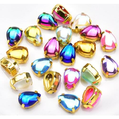 10*14mm 20Pcs/Lot More Colors Teardrop k9Acrylic Crystal claw Fancy Stones Strass Diamond Metal Base Buckle Wedding Decoration
