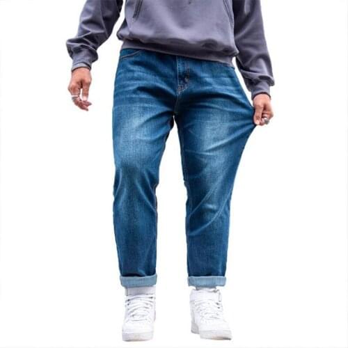 2021 New Classic Mens Blue Jeans Stretch Loose Straight Casual Denim Trousers Male Brand Pants Hombre Plus Size Plus Fat 44 48