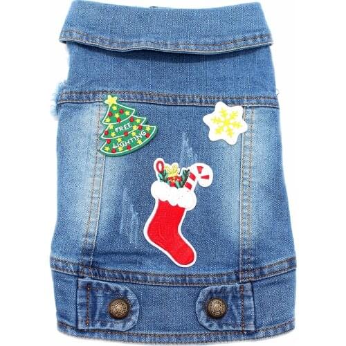 2021 Christmas Decoracion Pet Costume Cute Pattern Customized Jeans New Year Dog Clothes for small Dog Chihuahua Cowboy Vest
