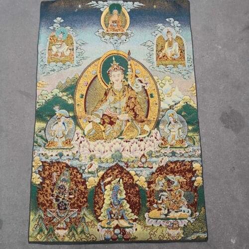 35" Thangka embroidery Tibetan Buddhism silk embroidery brocade Nepal Padmasambhava statue Thangkas