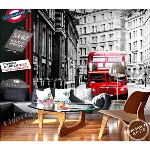 Custom 3D murals,black and white Wall Street building red bus in New York for living room sofa TV wall bedroom wall paper