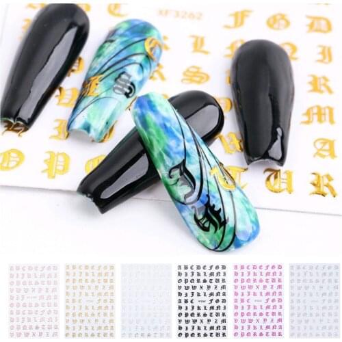 1Pc Letter 3D Decals Nail Art Stickers English Old Font Black Number Tattoo Nails Design Water Sliders DIY Manicure Decoration