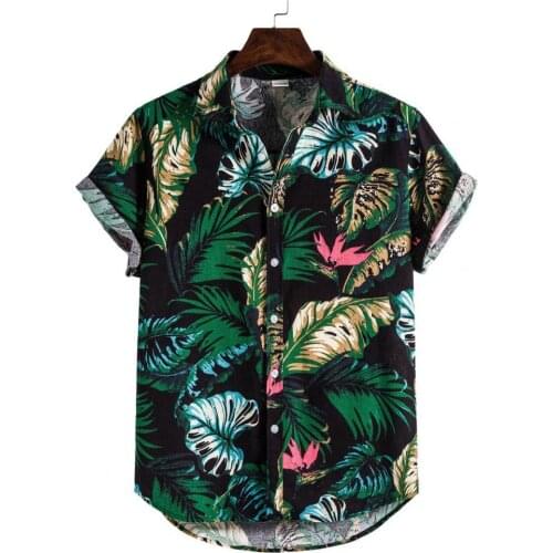 80% HOT SALES !!! Men Shirt Leaf Print Short Sleeve Summer Hawaii Button Down T-shirt Top for Holiday