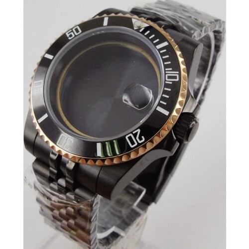 40mm Accessories Parts Jubilee Sapphire Glass Rotating Ceramic Bezel Watch Case PVD Coated Fit NH35a ETA 2836 Miyota MOVEMENT