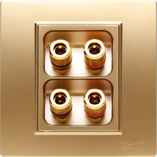 Golden Color Hifi Audio 86mm Socket With 4 Slots Wall Panel Quality For Home Cinema System