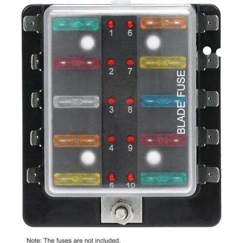 10 Way 6V 12V 24V 100 amp mini Blade Fuse Box Holder with LED Warning Light Kit for Car Boat Marine Trike