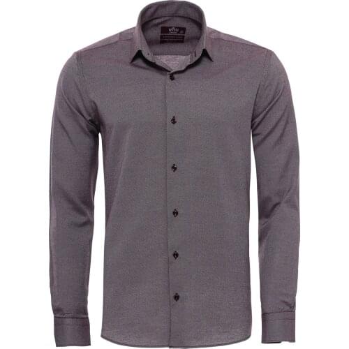 Bordo Kendinden Desenli Uzun Kol Slimfit Gömlek