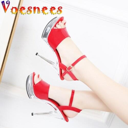 Voesnees Wedding Shoes Summer Sandals Woman High Heels 13-15CM Platform Crystal bottom Female Heels Big Size Ladies Sandals