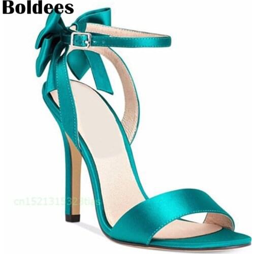 Woman Bow Knot High Heel Ankle Strap Sandals Belt Designer Bridesmaid Satin Prom Strappy Pumps Bride Wedding Bridal Shoes