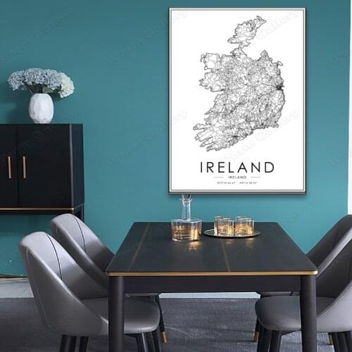 Black and White City Map The Ireland City Map Poster HD Print Wall Art Canvas Nordic Landspace Painting for Home Decor