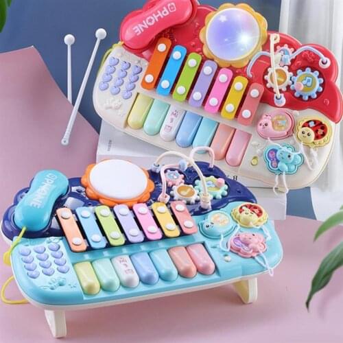 6 in 1 Kids Piano Toy Keyboard Multifunctional Toy Piano Electronic Piano Keyboard Phone Gear Drum Set Musical Instruments Toys