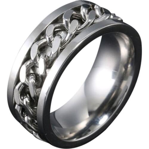 EDC Finger Fidget Spinner Stainless Steel Chain Rotatable Ring Relieving Anxiety Q6PD