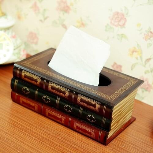 European Cover Book Shaped Tissue Car Napkins Holder Box American Pastoral Retro Desk Home Office Decoration Accessories Gift