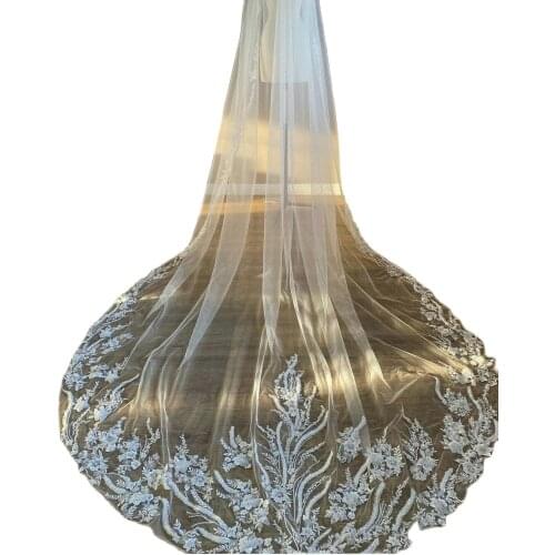 White 3M Long Wedding Veil with Floral Flowers Beaded Vestido De Noiva Longo Custom Made Bridal Veil