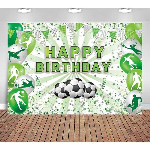 Soccer Birthday Party Backdrop Football Field Boys Bday Cake Table Banner Green Balloons Decoration Sports Background